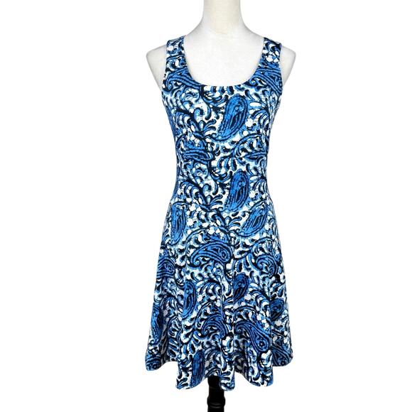 MICHAEL Michael Kors Blue White Bold Paisley Sleeveless Fit & Flare Dress - Picture 2 of 12